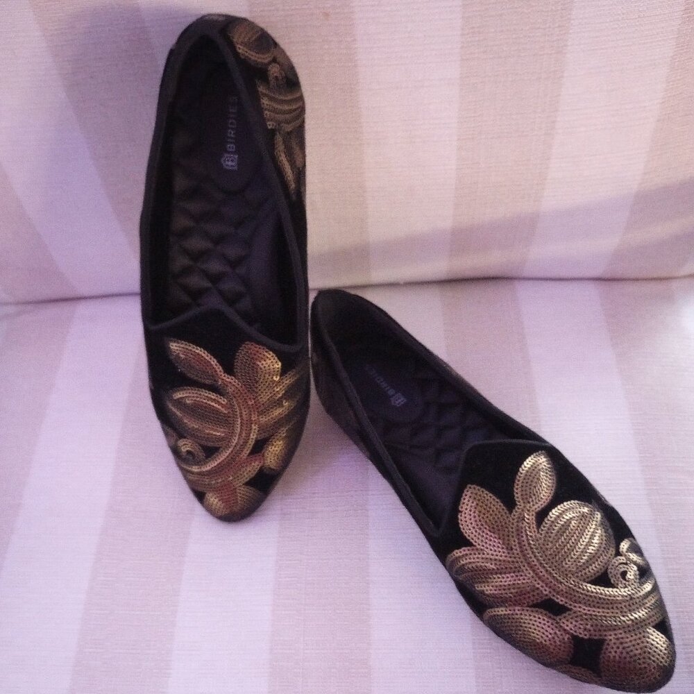 Birdies The Heron Loafers sequins black velvet 7.5